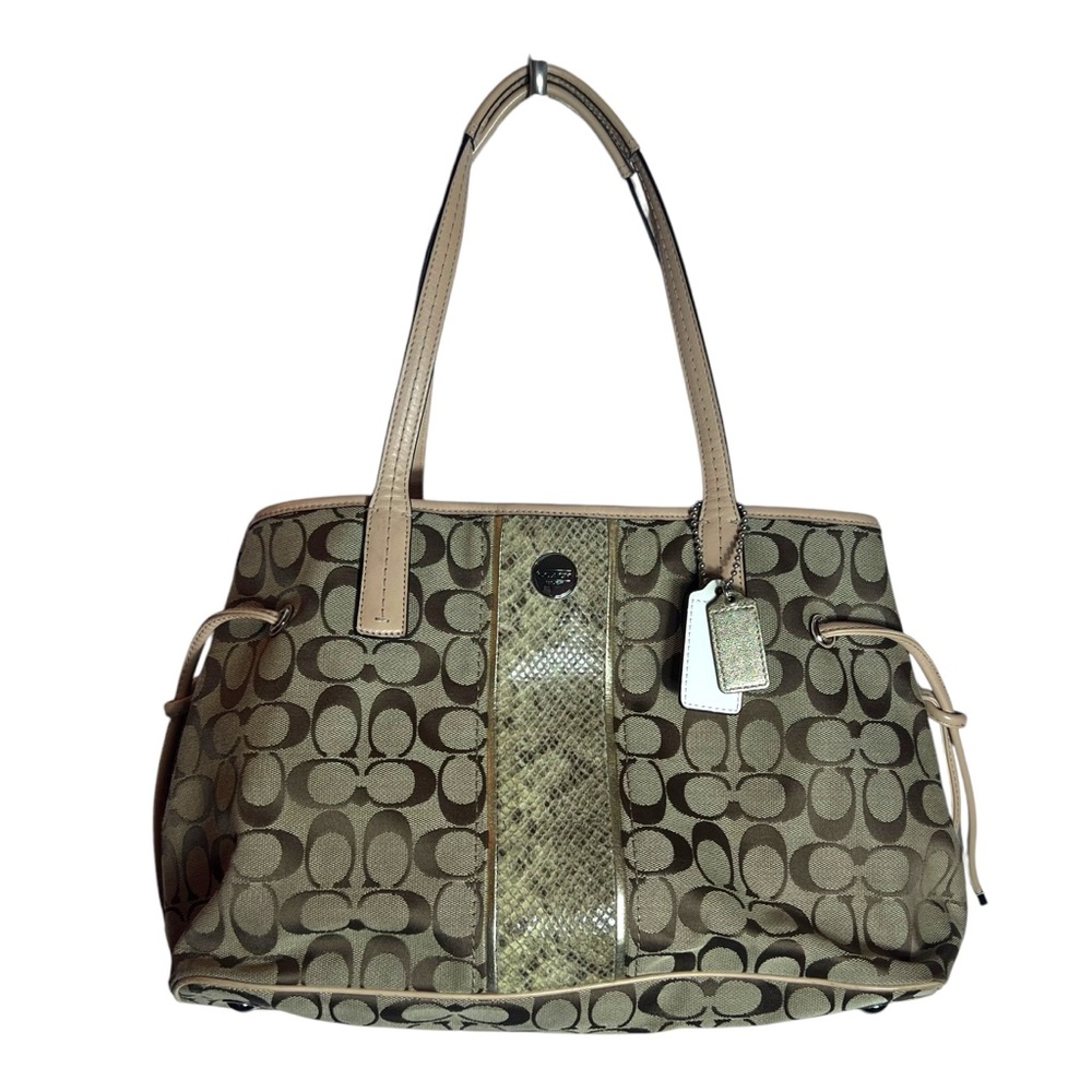 Coach Canvas Stripe Python Carryall Shoulder Bag … - image 1